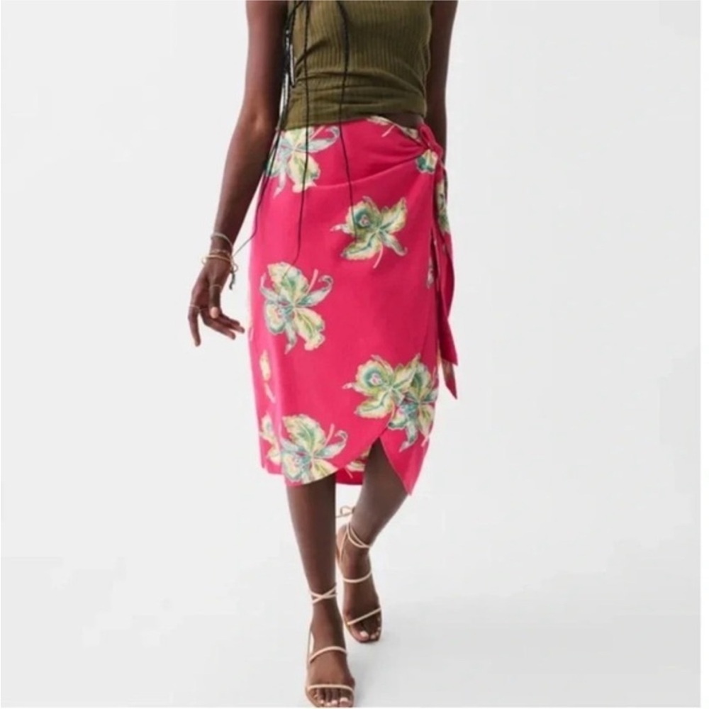 Faherty Pink Floral Pacifica Seersucker Wrap Midi Skirt size small like new - Picture 2 of 12